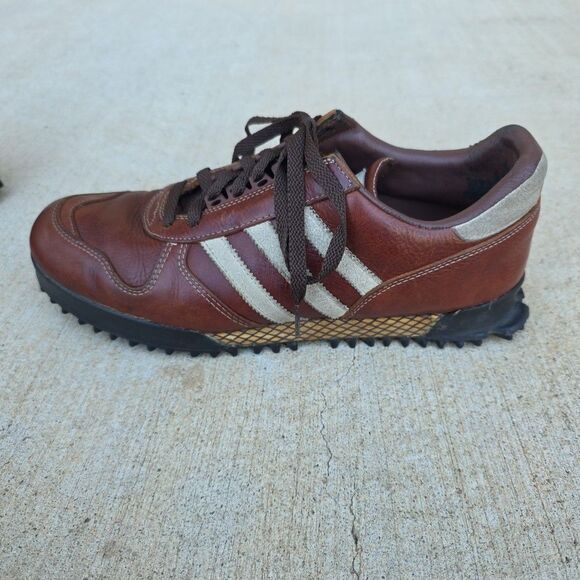 Vtg Adidas Marathon Trainers Mens US 12/UK 11.5 Brown Leather Good Condition main image 10